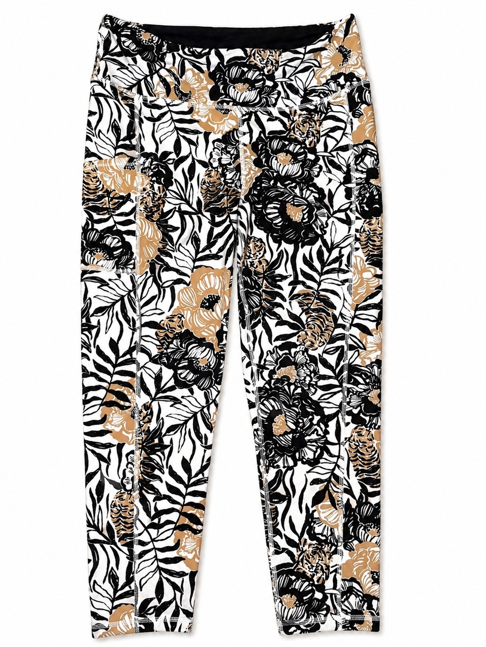 Lilly Pulitzer Black White and Tan Floral Leggings